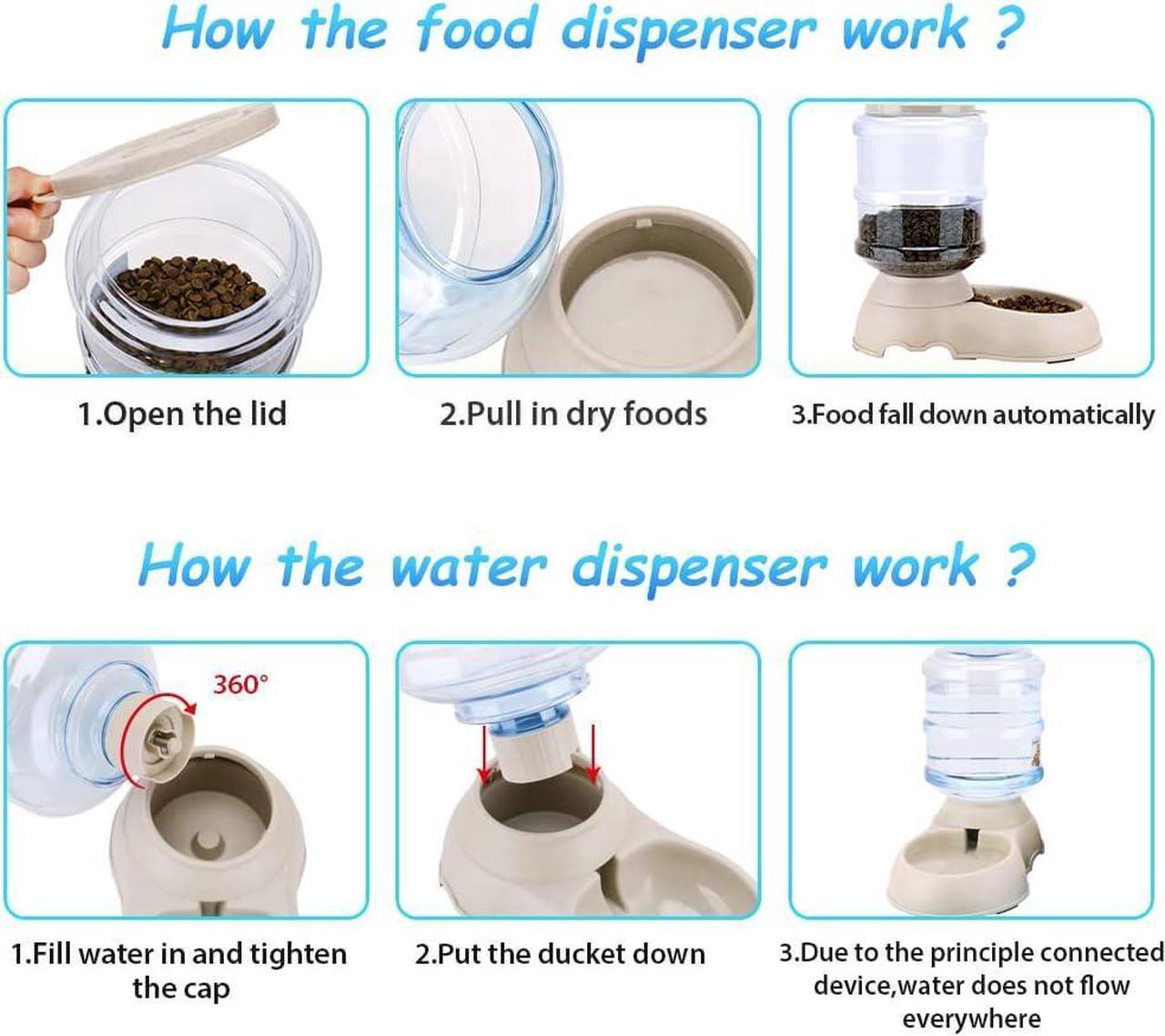 Alt view image 6 of 7 - 2 Pack Automatic Cat Feeder and Water Dispenser in Set Pet Food Bowl for Small Medium Dog Pets Puppy Kitten Big Capacity 1 Gallon x 2 (Cream)