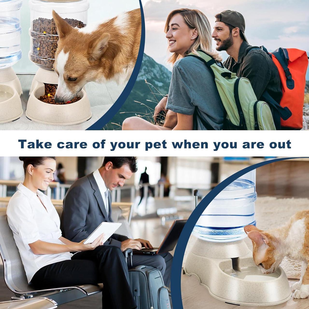 Alt view image 5 of 7 - 2 Pack Automatic Cat Feeder and Water Dispenser in Set Pet Food Bowl for Small Medium Dog Pets Puppy Kitten Big Capacity 1 Gallon x 2 (Cream)