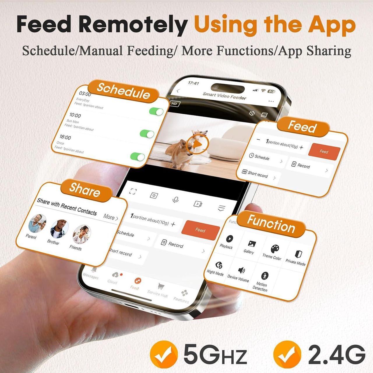 Alt view image 4 of 7 - Automatic Dog Feeder with Camera WiFi: 33 Cups 5G App Control Easy Setup Cat Food Dispenser - HD 1080P Video Recording Timed Pet Feeder for Cat Dog Small-Pet