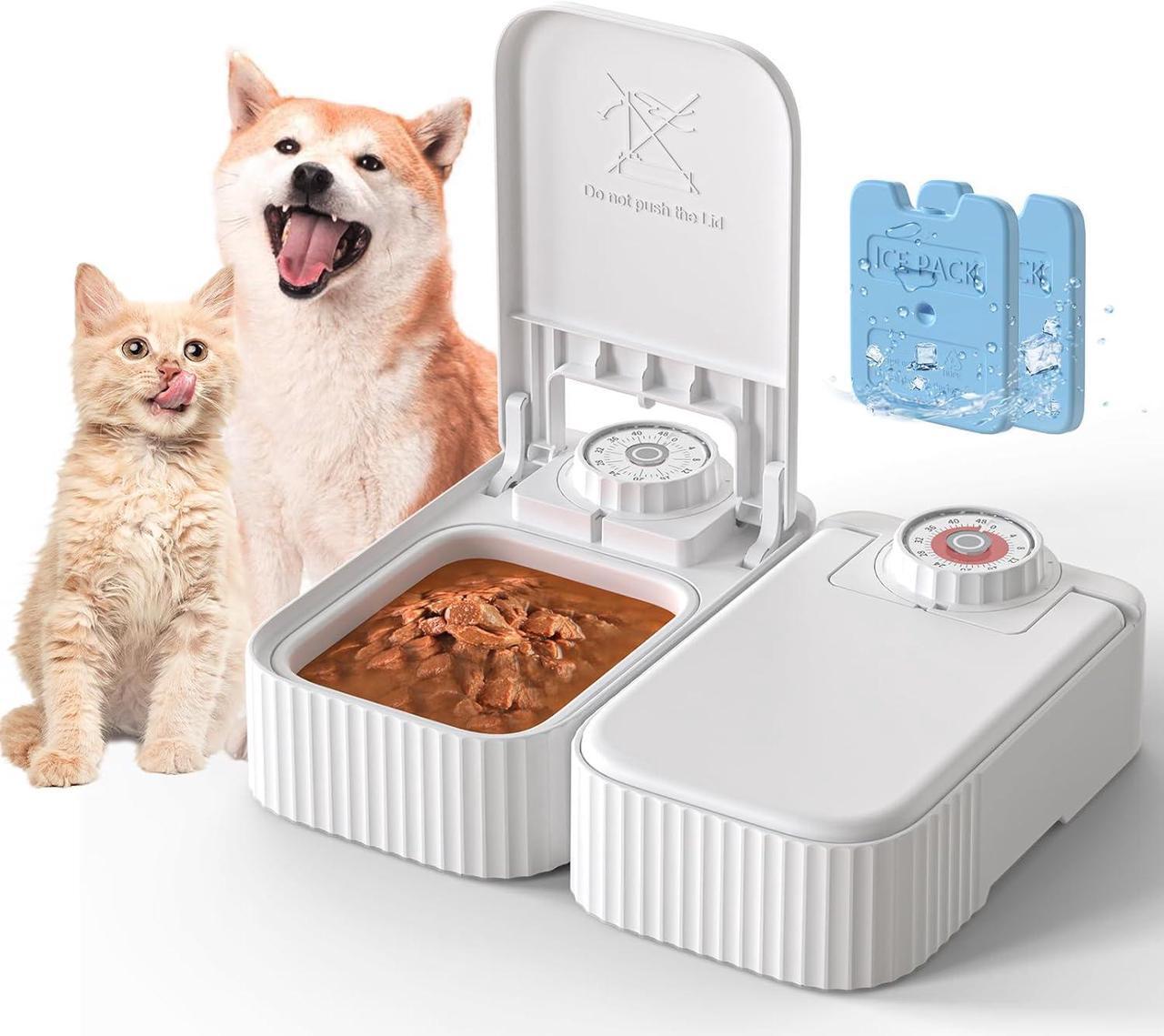 Main image of Automatic Timed Cat Feeder - 48 Hour Timer Double Cat Bowl with Dual Ice Pack Refrigerated Dispenser for Puppies and Kittens in Yogurt, Canned and Wet Food (Extra Large-Upgrade Double Bowl)