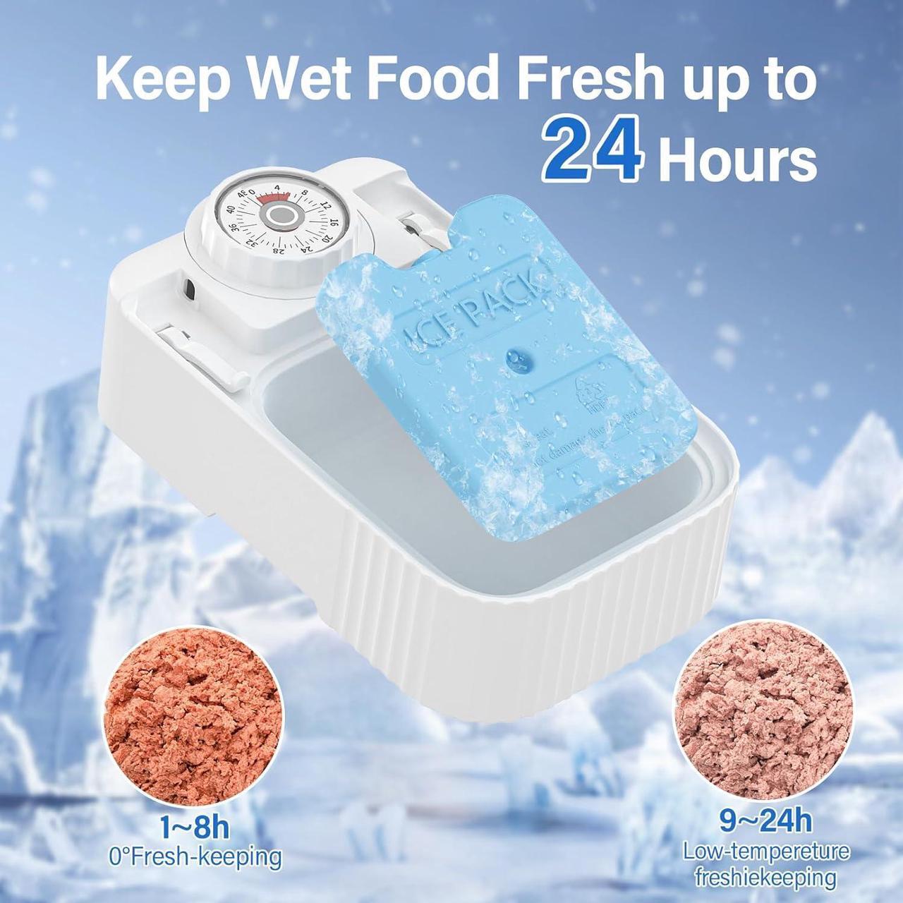 Alt view image 4 of 7 - Automatic Timed Cat Feeder - 48 Hour Timer Double Cat Bowl with Dual Ice Pack Refrigerated Dispenser for Puppies and Kittens in Yogurt, Canned and Wet Food (Extra Large-Upgrade Double Bowl)