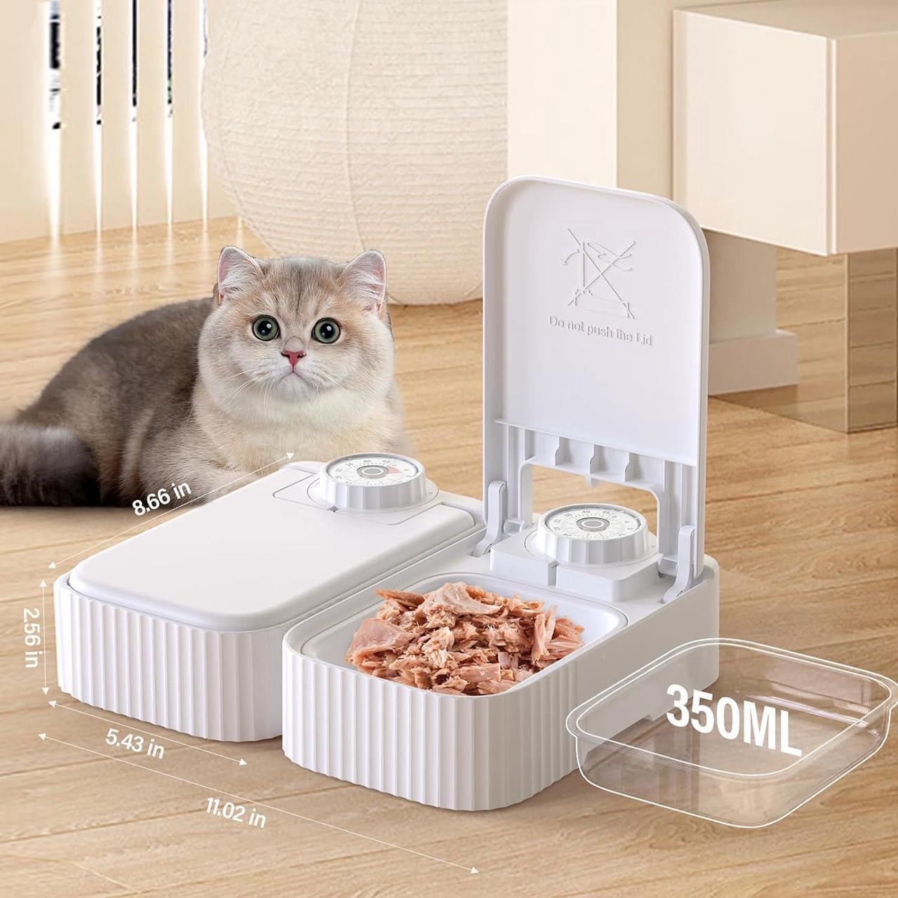 Alt view image 3 of 7 - Automatic Timed Cat Feeder - 48 Hour Timer Double Cat Bowl with Dual Ice Pack Refrigerated Dispenser for Puppies and Kittens in Yogurt, Canned and Wet Food (Extra Large-Upgrade Double Bowl)