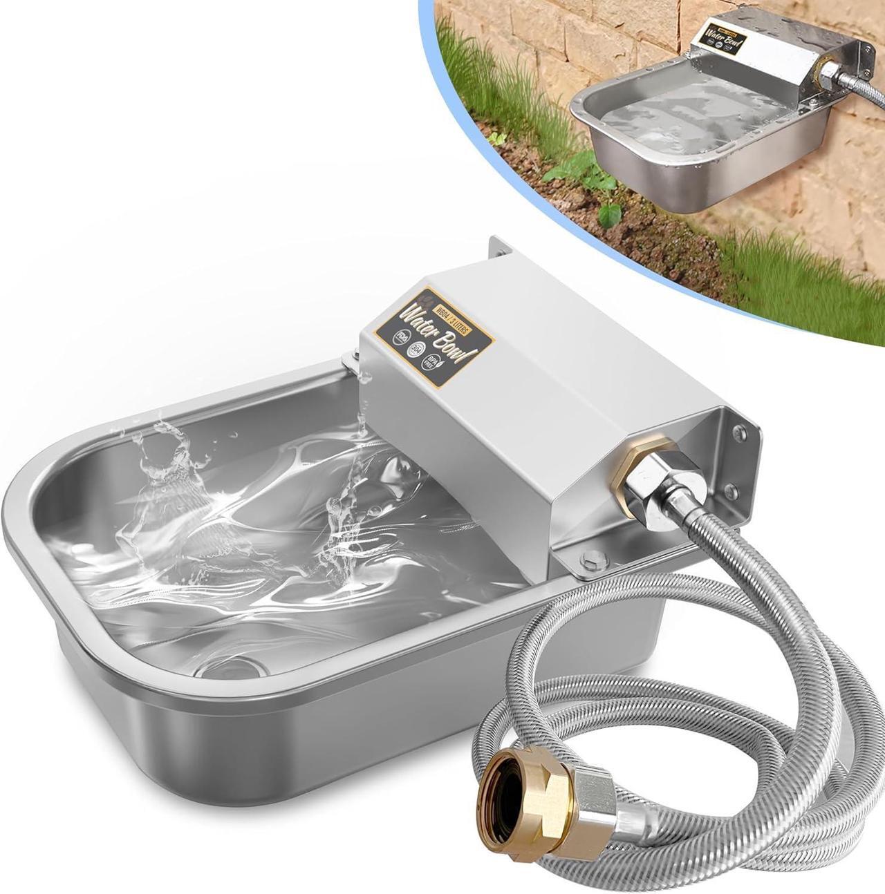 Main image of Automatic Water Dispenser for Dogs, 3L /101 oz 304 Stainless Steel Dog Water Feeder, Auto-Fill Large Waterer for Pets & Livestock, Outdoor Dog Water Bowl, Wide Mouth, Anti-tip, Easy to Clean