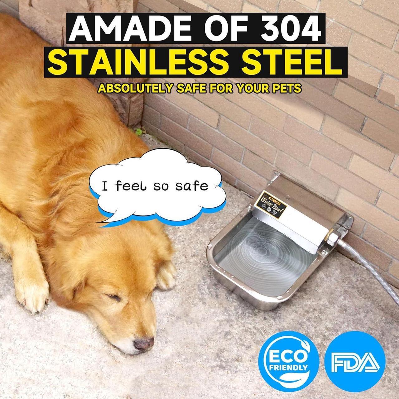 Alt view image 4 of 7 - Automatic Water Dispenser for Dogs, 3L /101 oz 304 Stainless Steel Dog Water Feeder, Auto-Fill Large Waterer for Pets & Livestock, Outdoor Dog Water Bowl, Wide Mouth, Anti-tip, Easy to Clean
