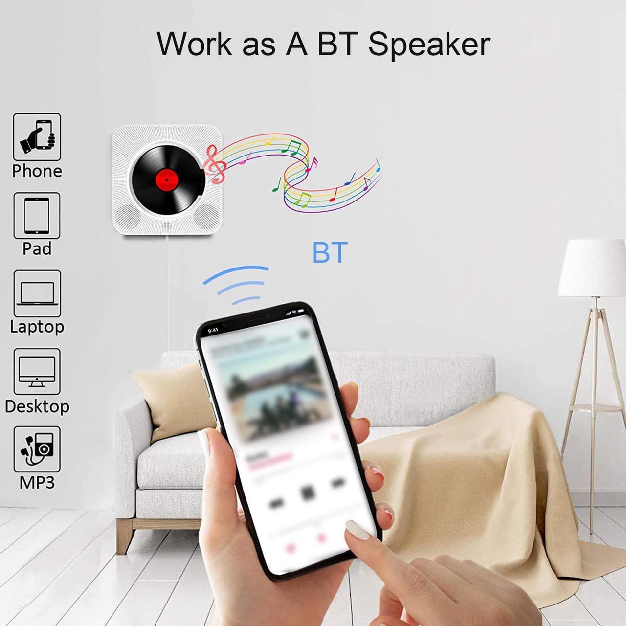 Alt view image 4 of 6 - Portable CD Player Bluetooth Speaker Stereo CD Players LED Screen Wall Mountable CD Music Player with IR Remote Control FM Radio(EU Plug)