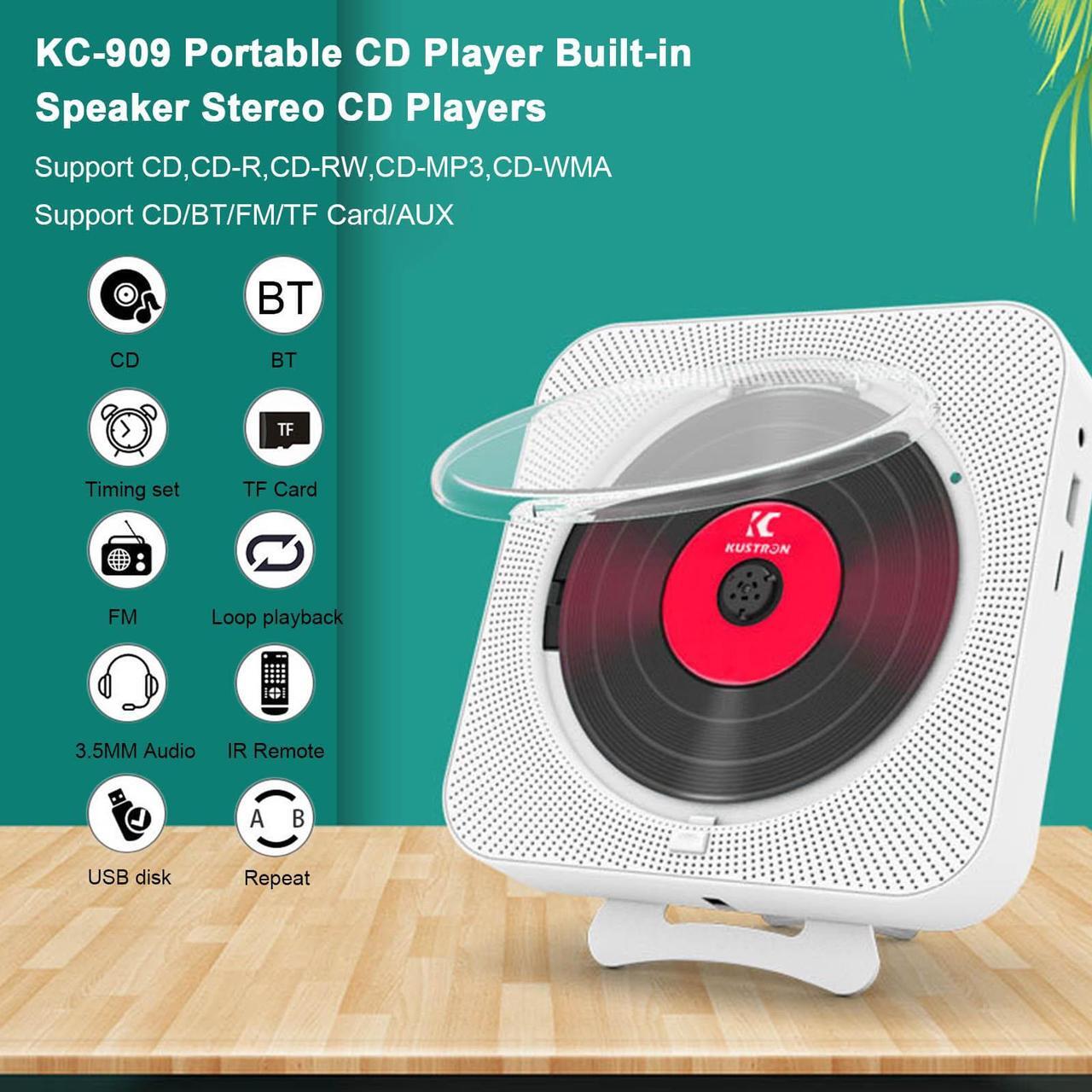 Alt view image 5 of 6 - Portable CD Player Bluetooth Speaker Stereo CD Players LED Screen Wall Mountable CD Music Player with IR Remote Control FM Radio(EU Plug)