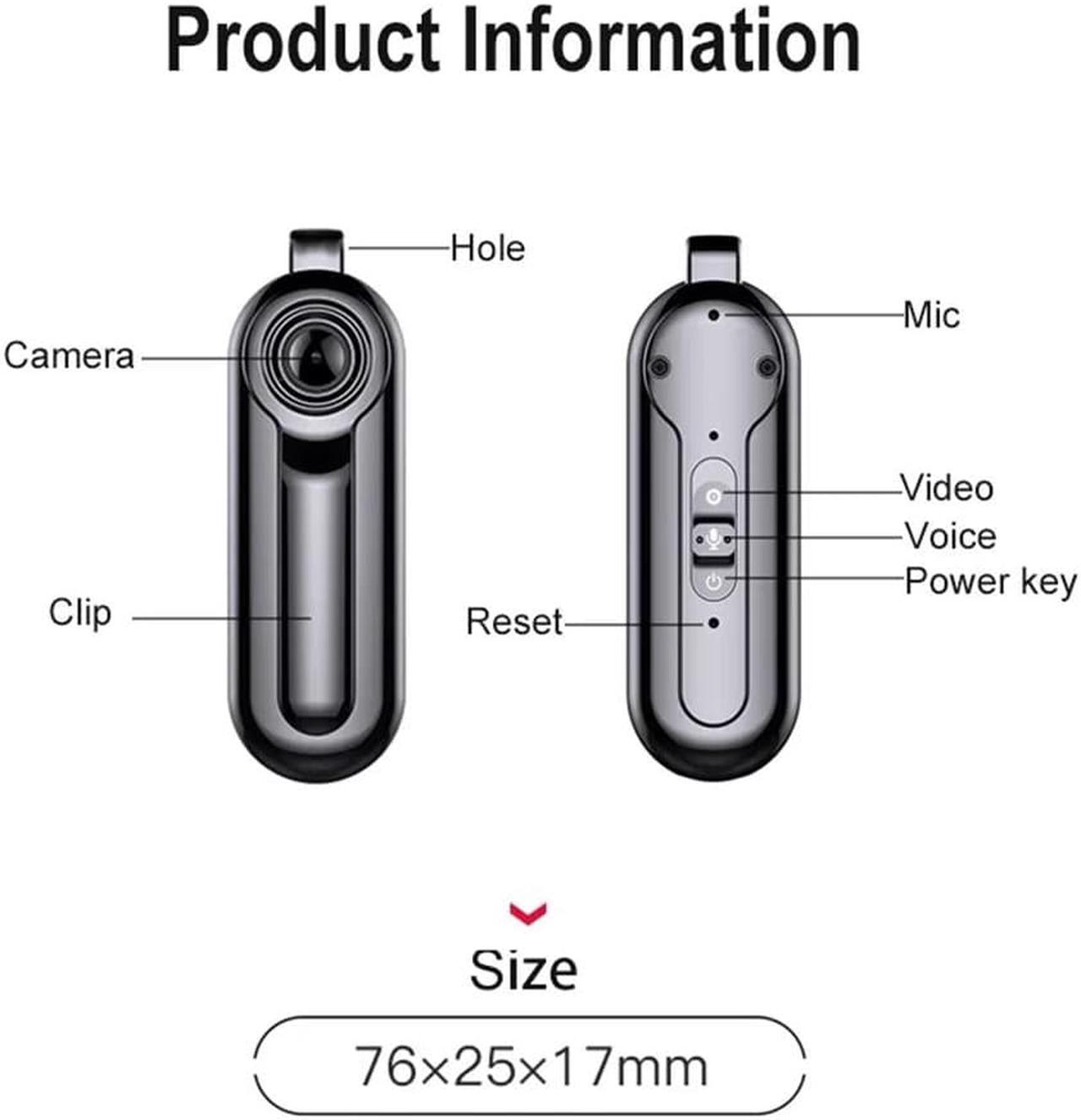 Alt view image 6 of 6 - HD1080P Mini Camera Wearable Necklace Pendant Compact Body Camcorder Portable Sport DV DVR Audio Video Recorder Surveillance Cam(32G) Color: Black.