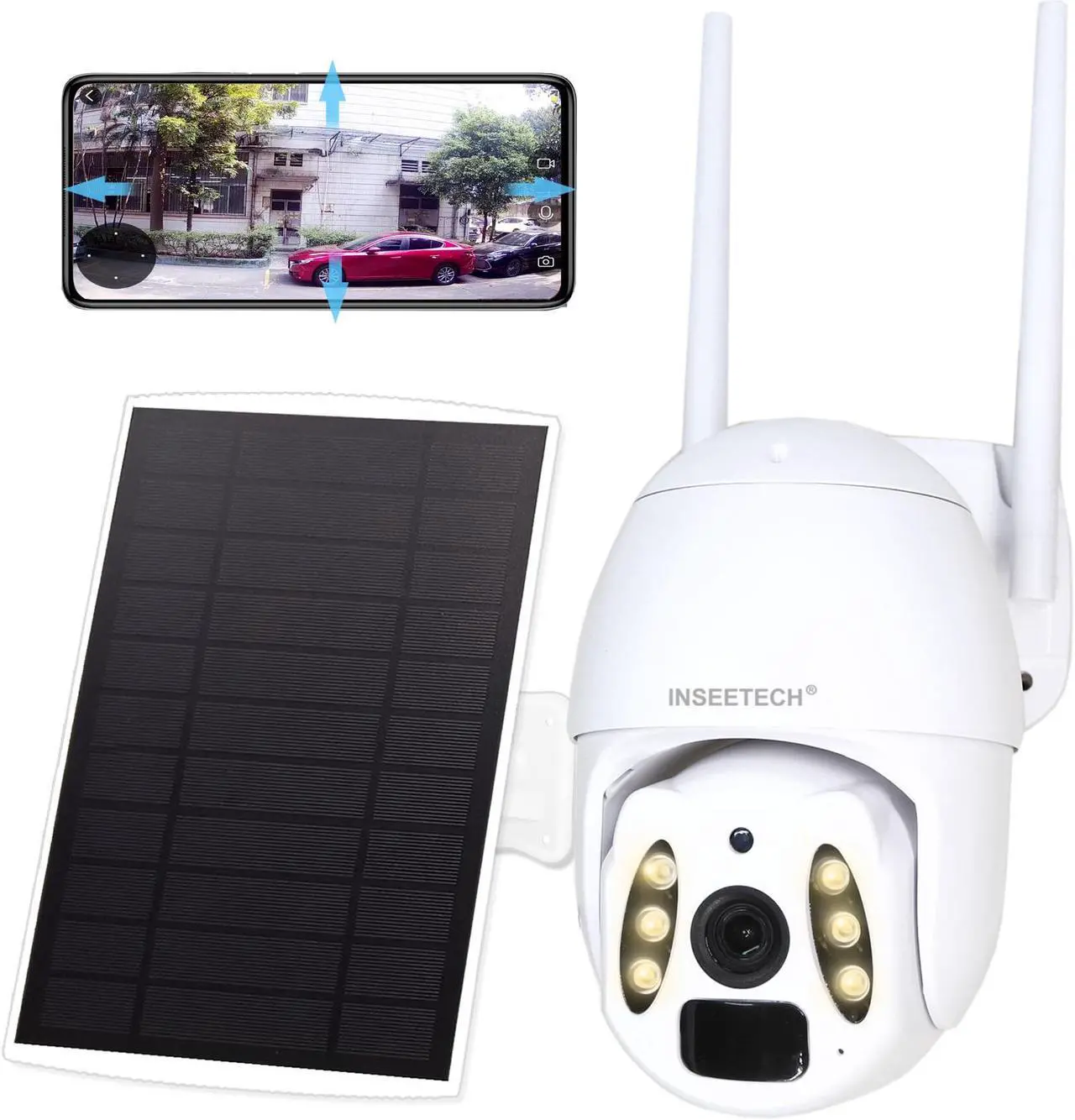 Main image of INSEETECH Upgrade 2K 4MP Solar Security Camera Wireless Outdoor, Tuya Pan Tilt Solar Powered WiFi Camera for Home, 98FT Night Vision, Motion Detection, Waterproof IP66 2 Way Audio, Two Installation