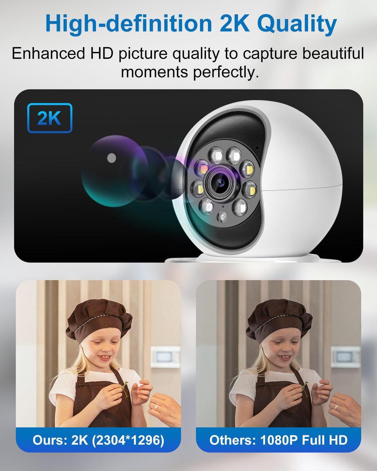 Alt view image 5 of 7 - INSEETECH 2K Two-Way Video Calling Indoor Camera with 2.8-Inch IPS Screen, Baby/Elder/Dog/Pet Camera with Phone App, Smart Voice & One-Button Call, Human/Sound/Crying Detection, Color /IR Night Vision