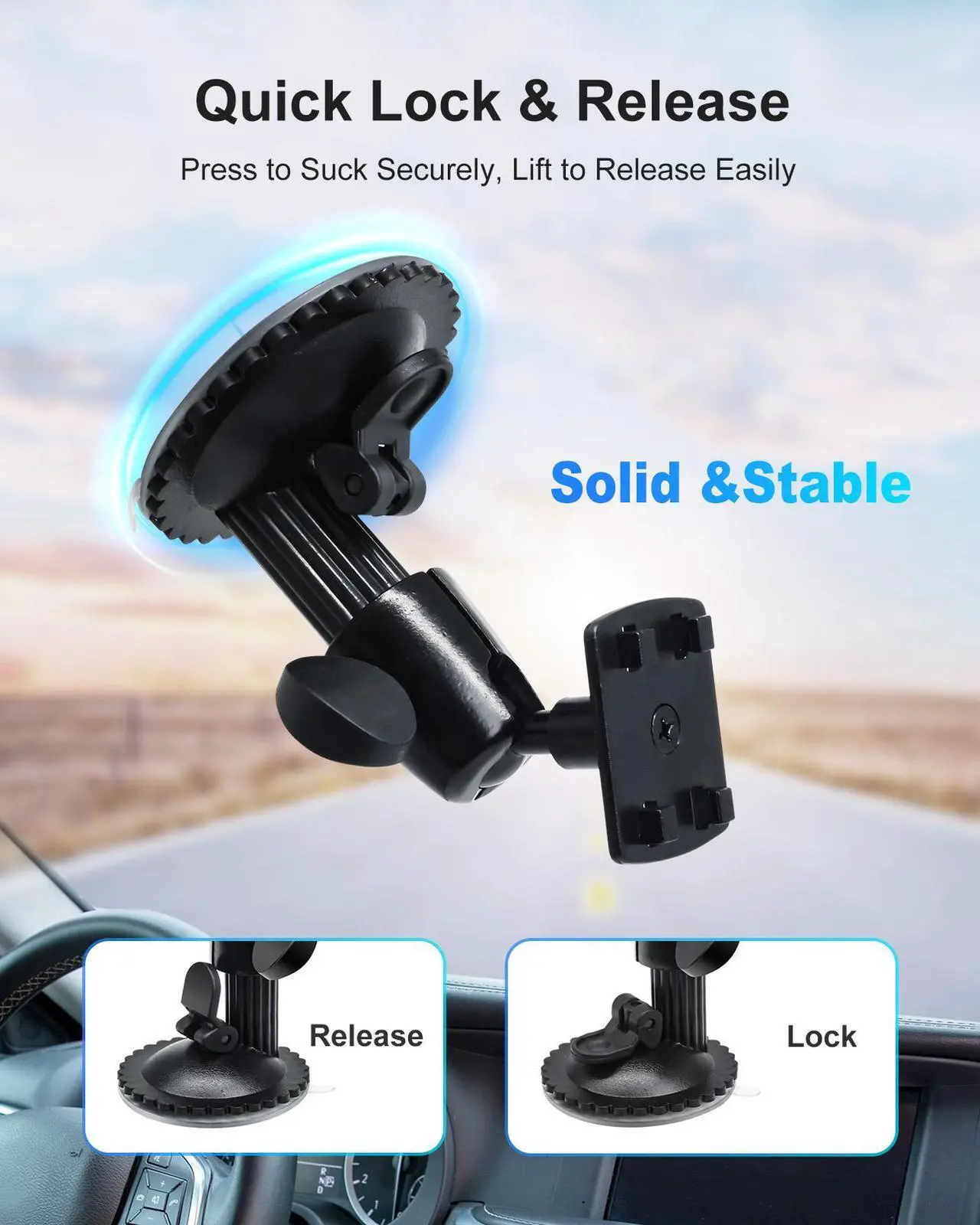 Alt view image 2 of 7 - INSEETECH Windshield Suction Cup Mount, Compatible with 7/ 9/10.26" CarPlay Screens, GPS, Backup Camera Monitors, and Portable Displays, Easy to Install, Metal-Made, Strong Load-Bearing