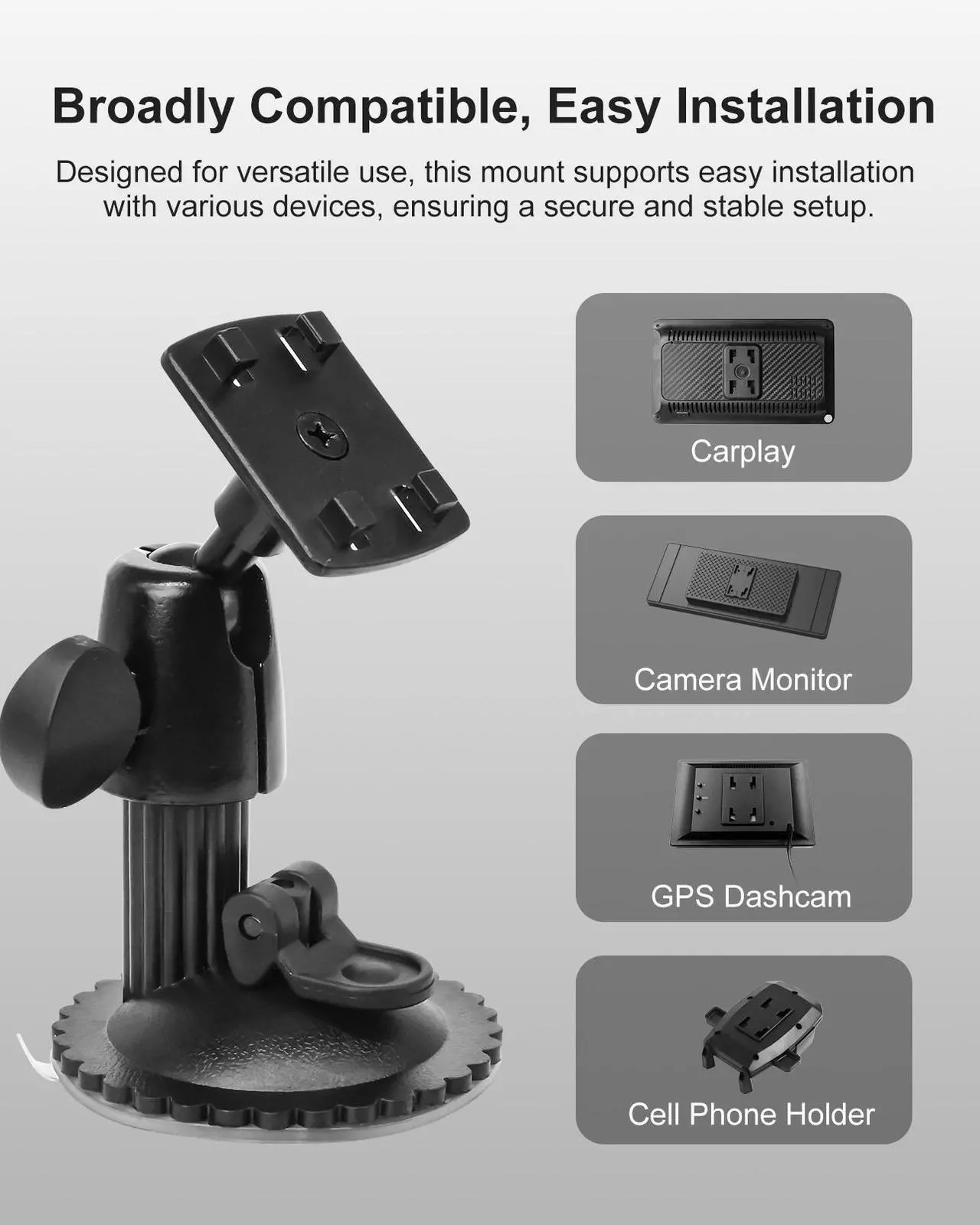 Alt view image 5 of 7 - INSEETECH Windshield Suction Cup Mount, Compatible with 7/ 9/10.26" CarPlay Screens, GPS, Backup Camera Monitors, and Portable Displays, Easy to Install, Metal-Made, Strong Load-Bearing