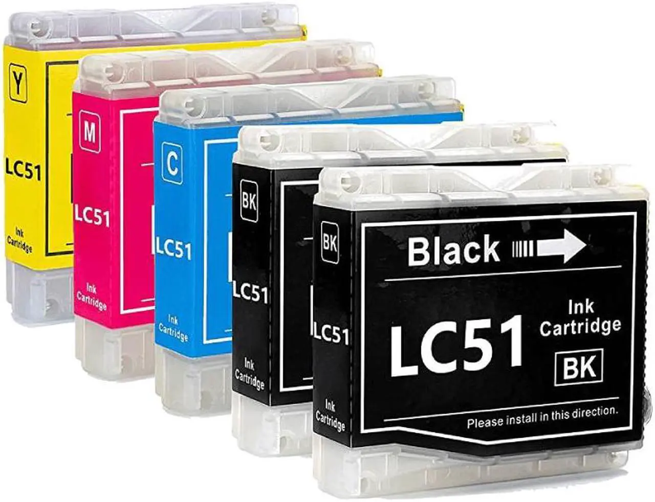 Main image of 5 Pack Black Cyan Magenta Yellow Ink Cartridge For Brother LC51 LC-51 Compatible with Brother DCP 130C 330C 350C 540CN 560CN Intellifax 1360 1860C 1960C 2480C 2580C MFC 230C 240C 3360C 440CN Series