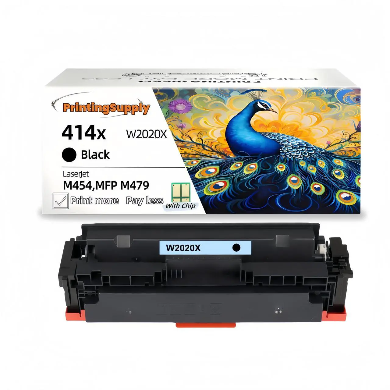 Main image of 1 Pack High-Yield New Black Toner Cartridge With Chip for HP 414X W2020X, For HP Color LaserJet Pro M454dn, M454dw, M479fdn, M479dw, M479fdw, M455dn, M480f.
