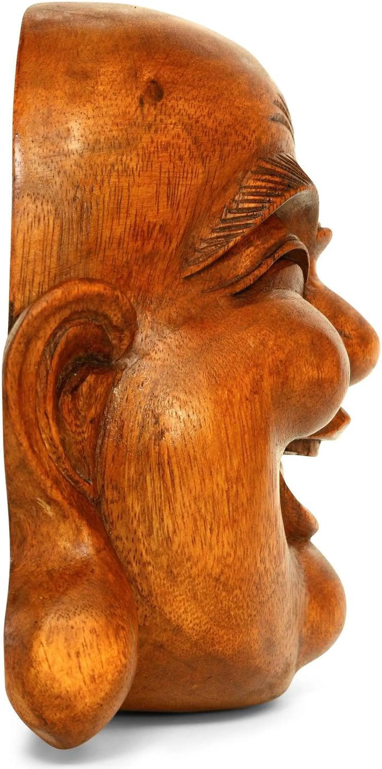 Alt view image 4 of 4 - G6 COLLECTION Wooden Wall Mask Laughing Smiling Happy Buddha Head Statue Hand Carved Stand Alone Sculpture Handmade Figurine Decor Handcrafted Art Wall Hanging