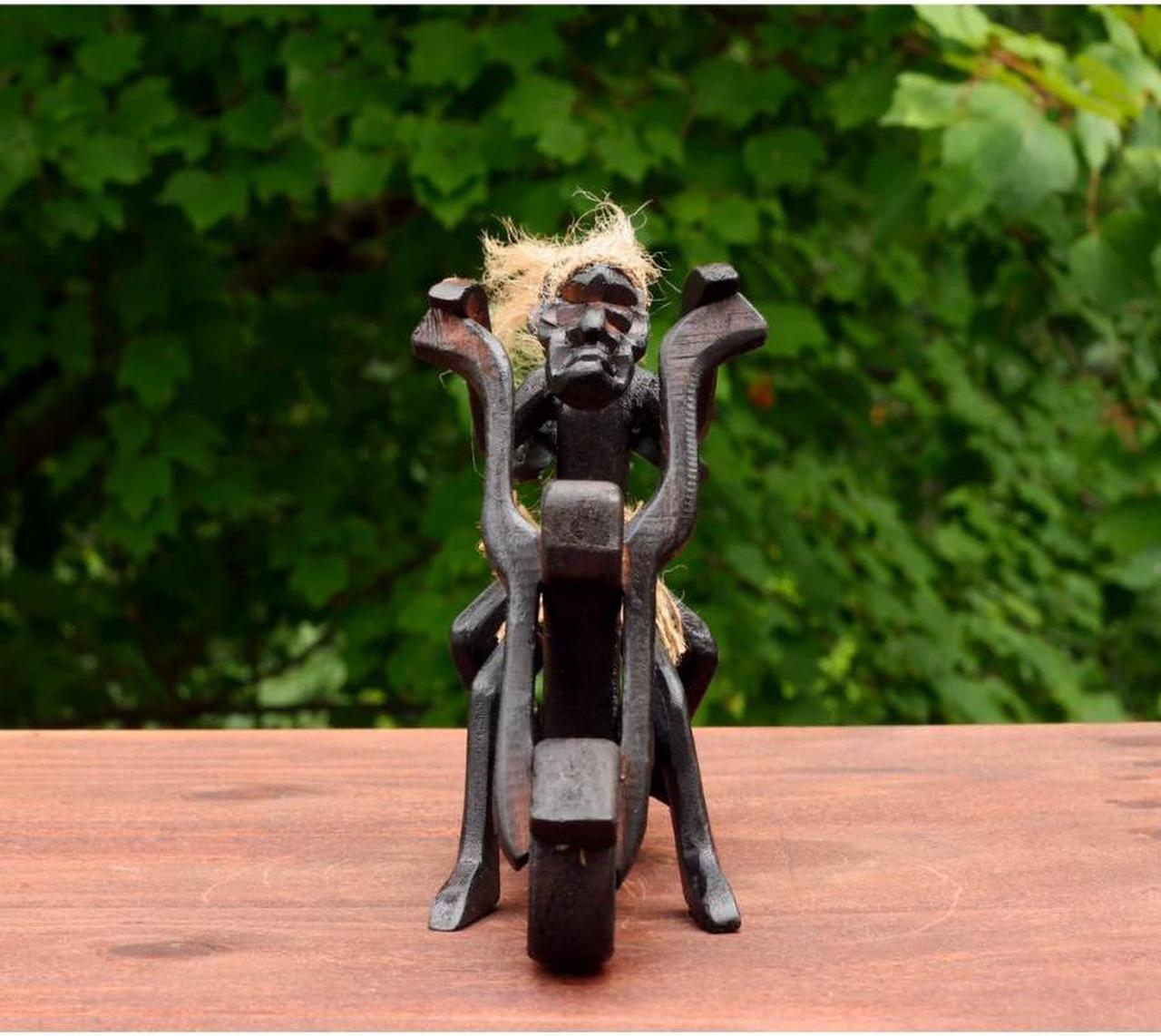 Alt view image 6 of 7 - G6 COLLECTION Handmade Wooden Primitive Tribal Funny Riding Harley Davidson Statue Motorcycle Sculpture Tiki Bar Unique Gift Wood Home Decor Figurine Hand Carved
