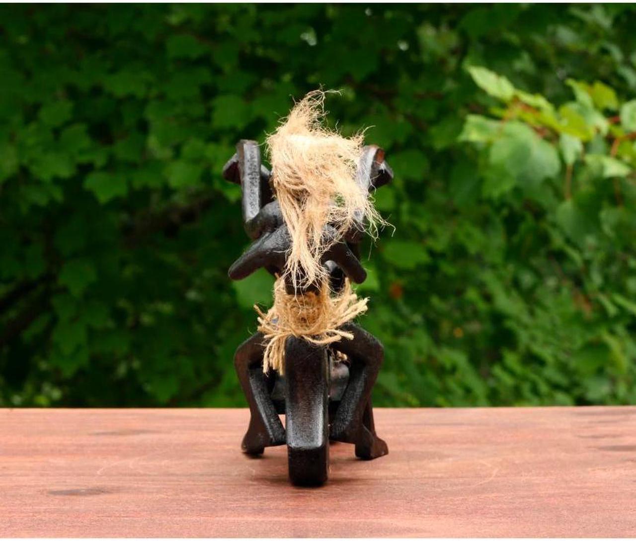 Alt view image 7 of 7 - G6 COLLECTION Handmade Wooden Primitive Tribal Funny Riding Harley Davidson Statue Motorcycle Sculpture Tiki Bar Unique Gift Wood Home Decor Figurine Hand Carved