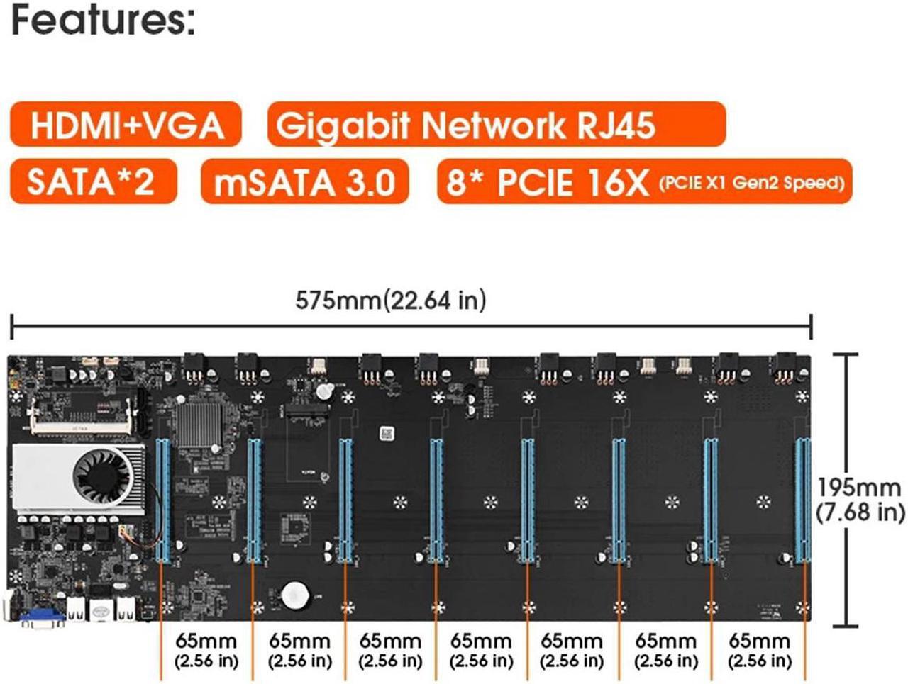 Alt view image 2 of 4 - 8 Gpu Mining Motherboard with CPU and SSD 128GB DDR3 + 8GB RAM + Chassis + power supply 1850W Kit Mining crypto ETH Set S37 Rigs Box