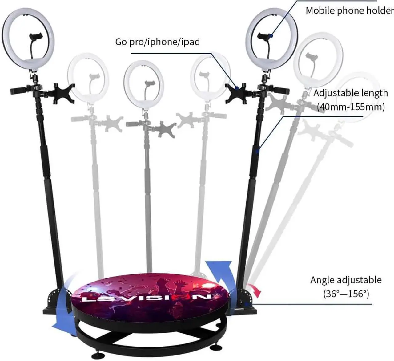 Alt view image 5 of 6 - 360 Photo Booth Automatic Photobooth Machine Video Camera Photo Booth 100cm with Flight Case