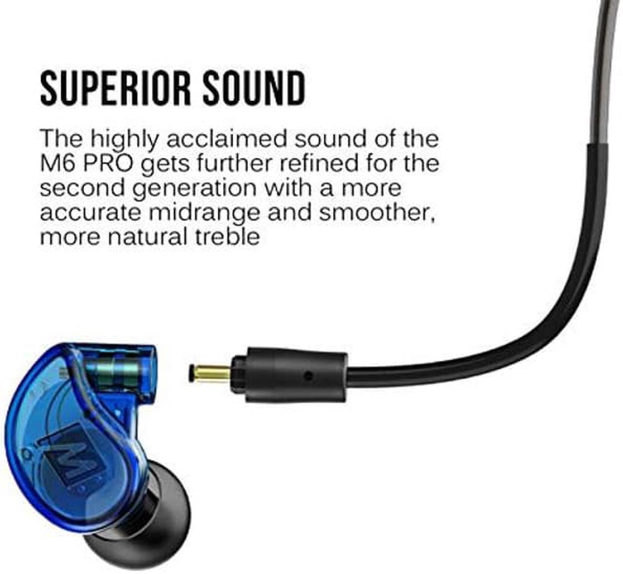 Alt view image 3 of 5 - MEE audio M6 PRO In Ear Monitor Headphones for Musicians, 2nd Gen Model With Upgraded Sound, Memory Wire Earhooks & Replaceable Cables, Noise Isolating Professional Earbuds, 2 Cords Included (Blue)