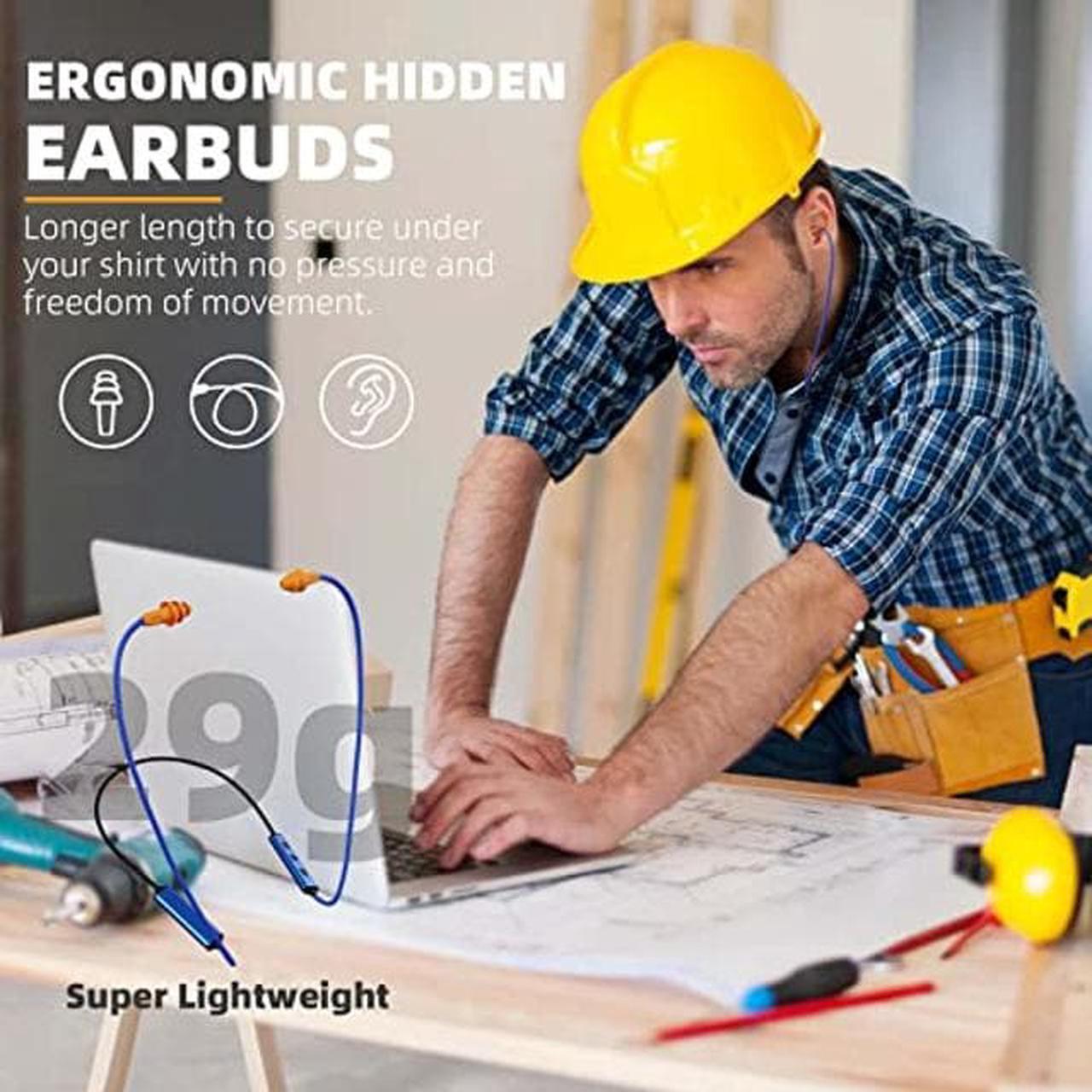 Alt view image 2 of 5 - Ear Plugs Bluetooth Headphones for Work, Neckband Wireless Earbuds with 20 Hour Battery, Noise Reduction Isolating in-Ear Earplug Earphones with Mic and Controls, for Industrial Safety Construction