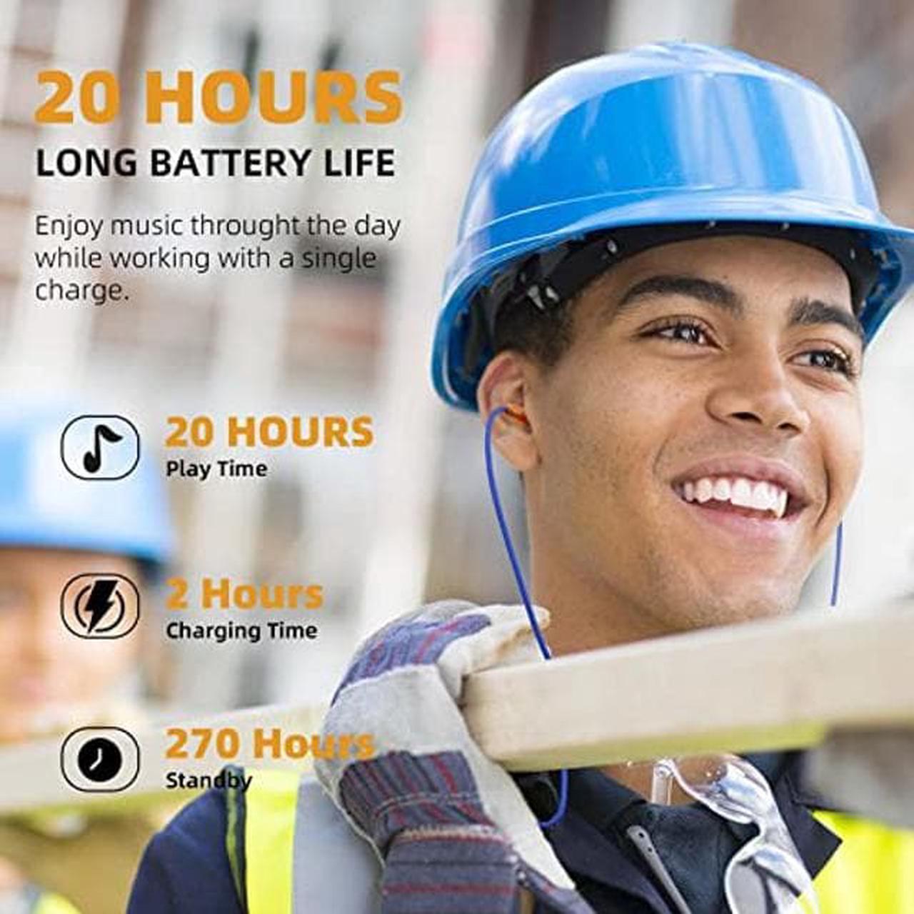 Alt view image 4 of 5 - Ear Plugs Bluetooth Headphones for Work, Neckband Wireless Earbuds with 20 Hour Battery, Noise Reduction Isolating in-Ear Earplug Earphones with Mic and Controls, for Industrial Safety Construction