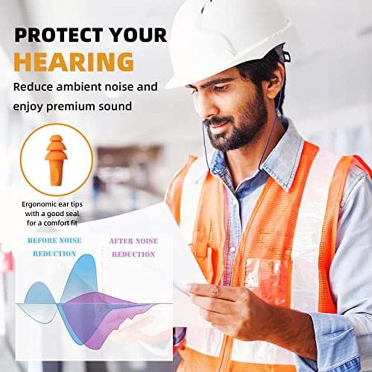 Alt view image 3 of 5 - Ear Plugs Bluetooth Headphones for Work, Neckband Wireless Earbuds with 20 Hour Battery, Noise Reduction Isolating in-Ear Earplug Earphones with Mic and Controls, for Industrial Safety Construction