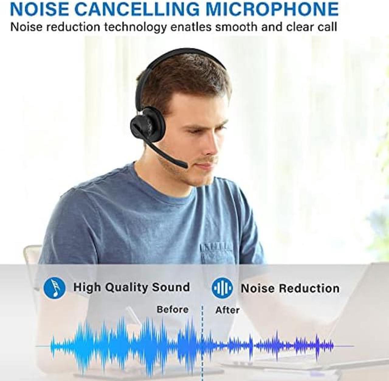 Alt view image 2 of 5 - Bluetooth Headset with Microphone, Wireless Headphones with Noise Cancelling Mic, On Ear Headphones with USB Audio Dongle for PC, Handsfree 40 Hrs/Dual Connect/Mute Button, for Skype|Zoom|MS Teams