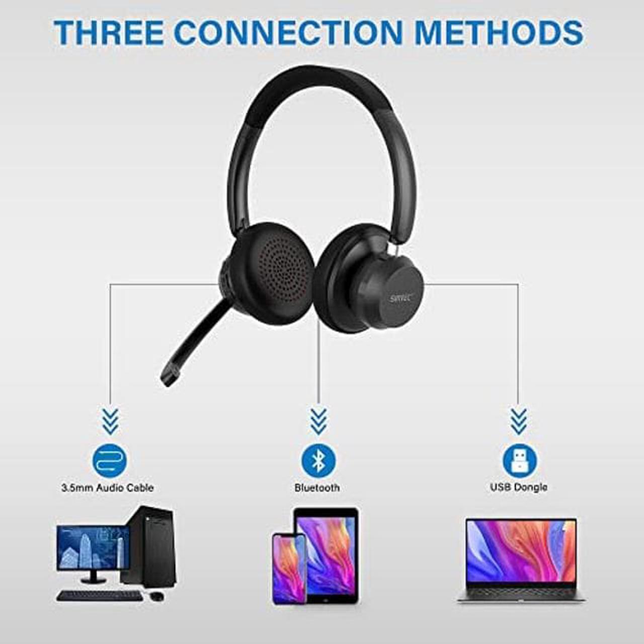 Alt view image 3 of 5 - Bluetooth Headset with Microphone, Wireless Headphones with Noise Cancelling Mic, On Ear Headphones with USB Audio Dongle for PC, Handsfree 40 Hrs/Dual Connect/Mute Button, for Skype|Zoom|MS Teams