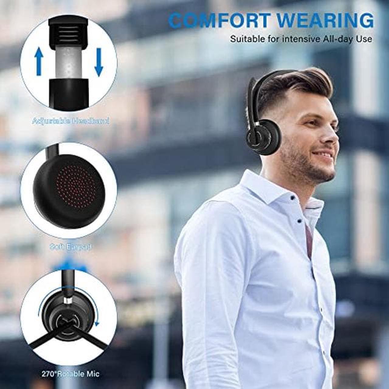 Alt view image 5 of 5 - Bluetooth Headset with Microphone, Wireless Headphones with Noise Cancelling Mic, On Ear Headphones with USB Audio Dongle for PC, Handsfree 40 Hrs/Dual Connect/Mute Button, for Skype|Zoom|MS Teams
