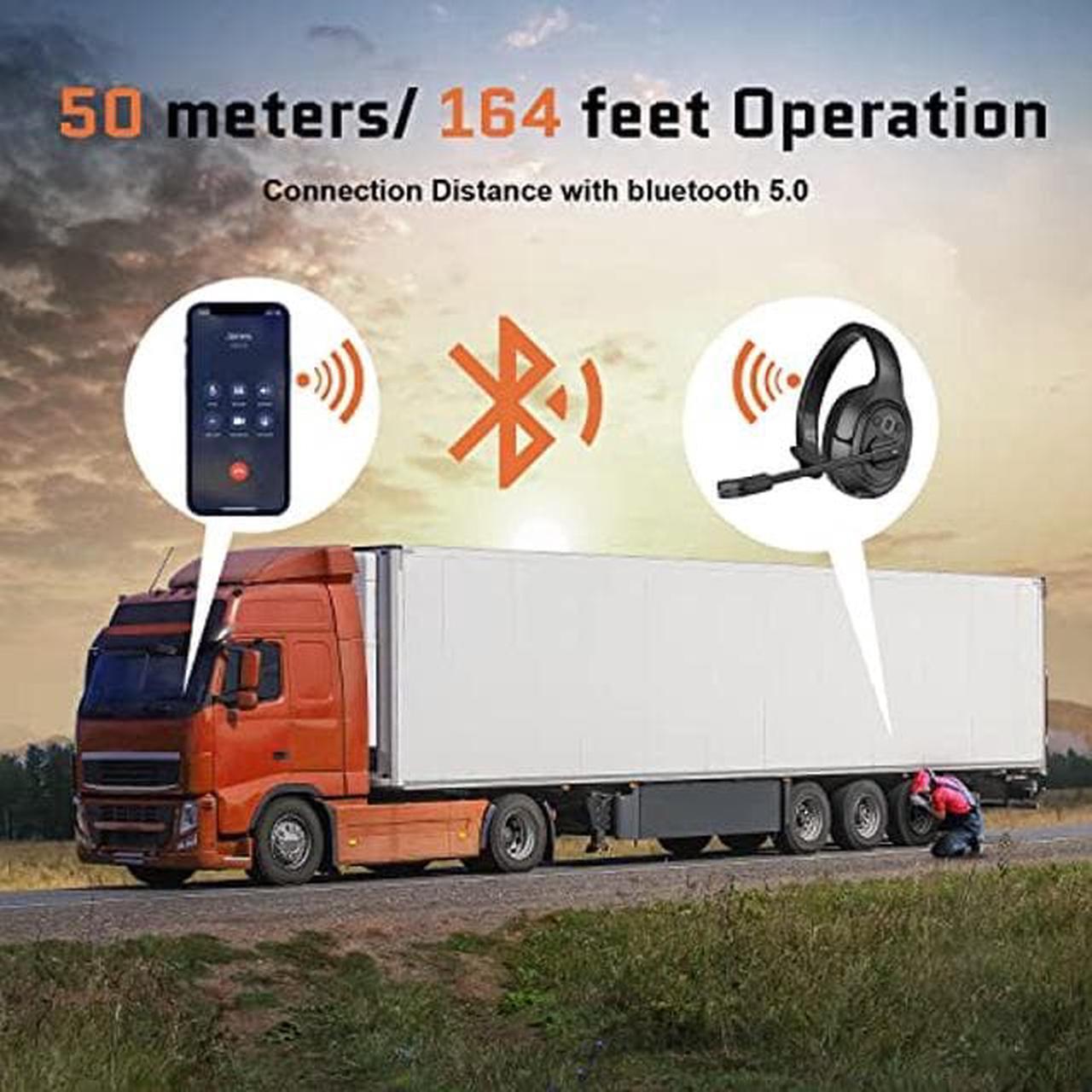 Alt view image 2 of 5 - Trucker Bluetooth Headset, Wireless Headphones with USB Dongle for PC, AI-Powered Environmental Noise Cancelling Microphone (ENC), 99ft Long Wireless Range, 57Hrs On-Ear Trucker Headsets