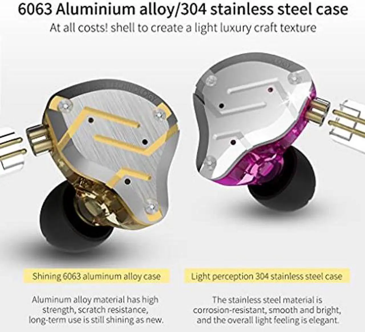 Alt view image 3 of 5 - Keephifi KZ ZS10 Pro in Ear Monitors, 4BA+1DD in-Ear HiFi Metal Earphones with Stainless Steel Faceplate IEM Earphones, 2 Pin Detachable Cable for Musicians,Durmmers,Singers (Purple, No Mic)