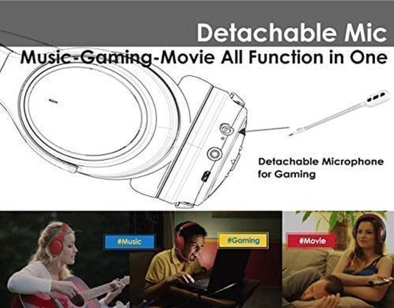 Alt view image 5 of 5 - VOZA V700D Electrostatic, Dual Driver Hi Res, Deep bass Over-Ear HiFi Headphone with Microphone, Red Color