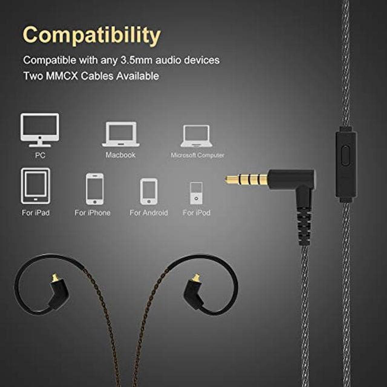 Alt view image 5 of 5 - BASN Metalen in-Ear Monitors Headphones,4 Drivers Musicians Noise Isolating IEMs with Deep Bass, Two Detachable MMCX Cables with Case for Singers,Drummers,Bassists(Matt Black)