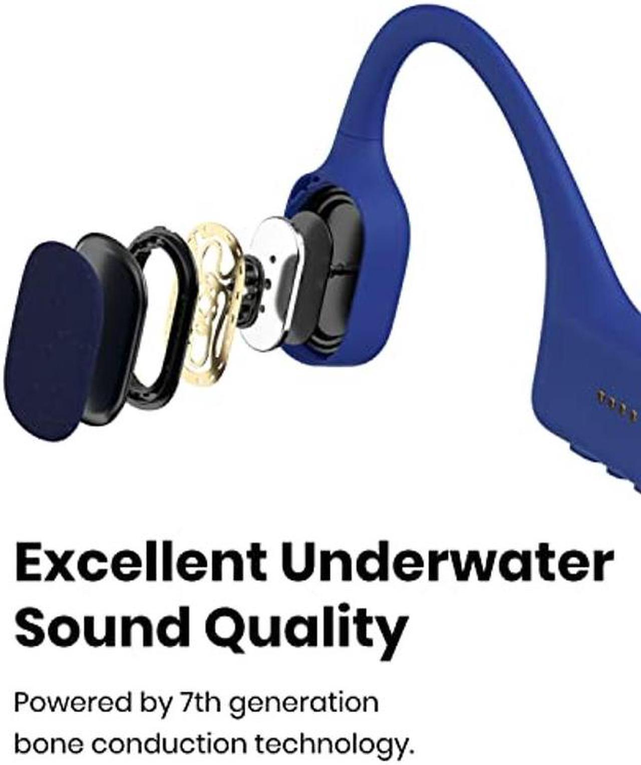 Alt view image 4 of 5 - Shokz OpenSwim - Bone Conduction MP3 Waterproof Headphones for Swimming - Open-Ear Wireless Headphones, with Nose Clip and Earplug (Blue)