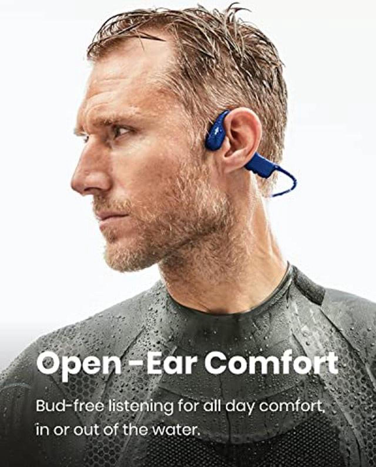 Alt view image 2 of 5 - Shokz OpenSwim - Bone Conduction MP3 Waterproof Headphones for Swimming - Open-Ear Wireless Headphones, with Nose Clip and Earplug (Blue)