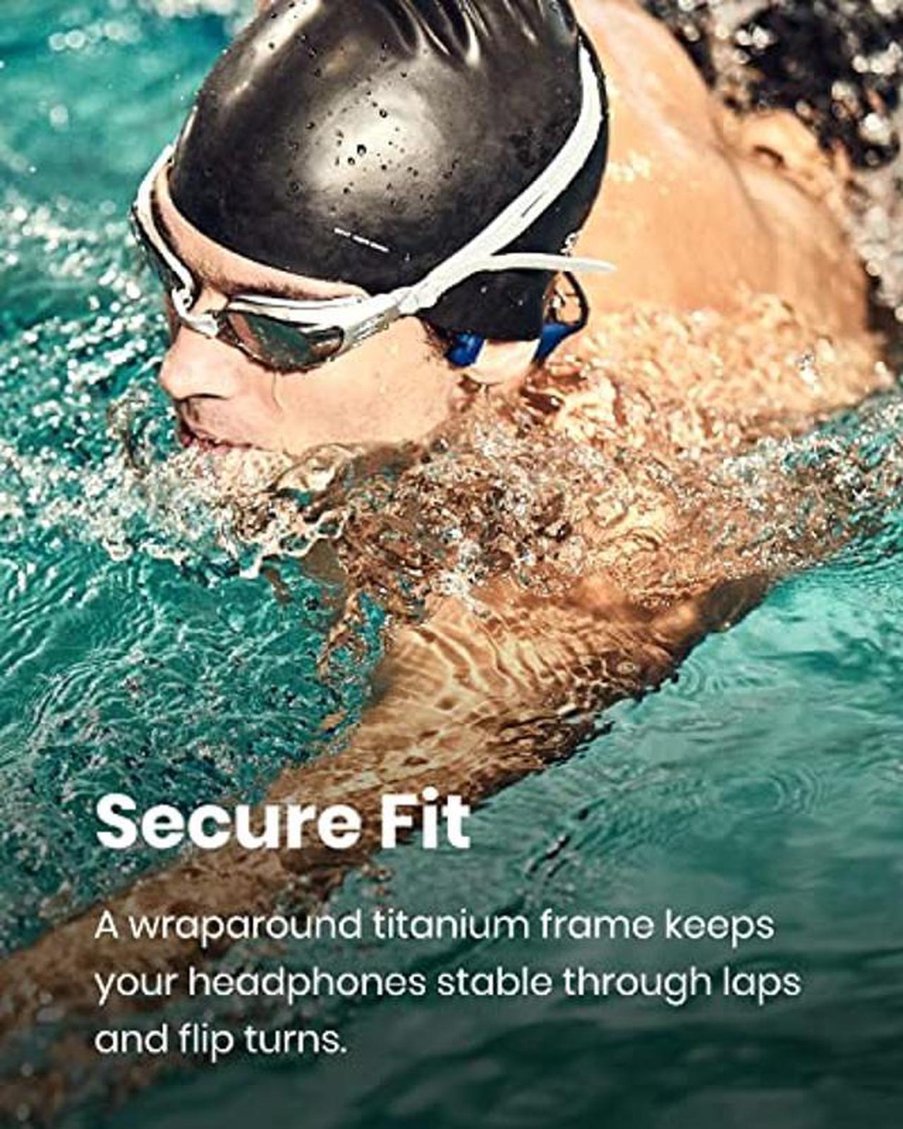 Alt view image 5 of 5 - Shokz OpenSwim - Bone Conduction MP3 Waterproof Headphones for Swimming - Open-Ear Wireless Headphones, with Nose Clip and Earplug (Blue)