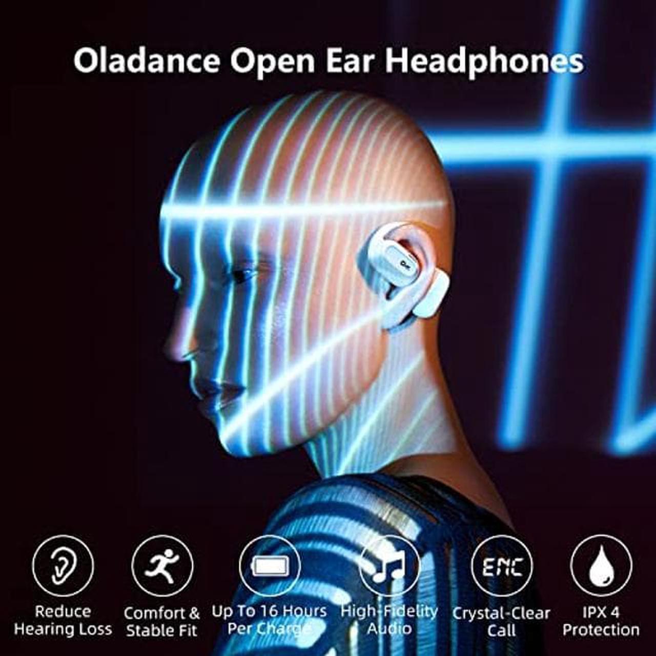 Alt view image 2 of 5 - Oladance Open Ear Headphones Bluetooth 5.2 Wireless Earbuds for Android & iPhone, Open Ear Earbuds with Dual 16.5mm Dynamic Drivers, Up to 16 Hours Playtime Waterproof Sport Earbuds -Cloud White