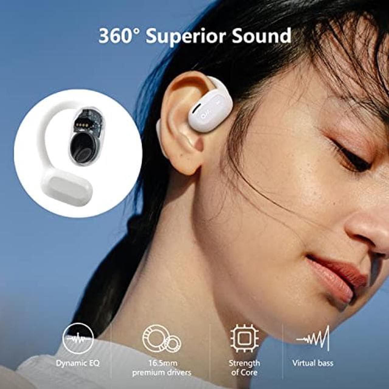 Alt view image 3 of 5 - Oladance Open Ear Headphones Bluetooth 5.2 Wireless Earbuds for Android & iPhone, Open Ear Earbuds with Dual 16.5mm Dynamic Drivers, Up to 16 Hours Playtime Waterproof Sport Earbuds -Cloud White