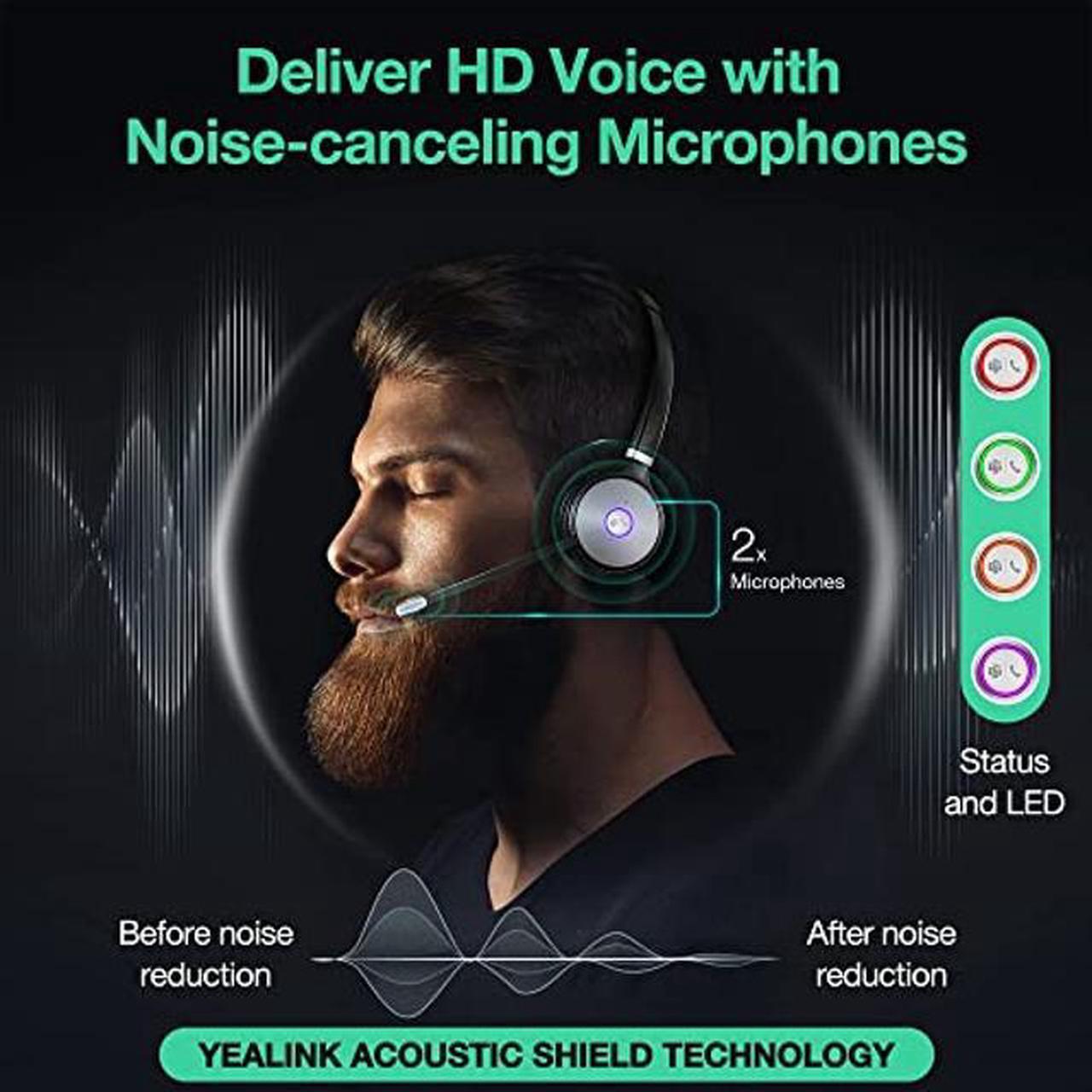 Alt view image 5 of 5 - Yealink WH62 Dual Wireless Headset DECT Portable, Teams & Zoom Compatible Noise Cancellation Headsets with Microphone, 120m 13h Talk Office Headphone for VoIP Phone PC, Optimized for UC Platform