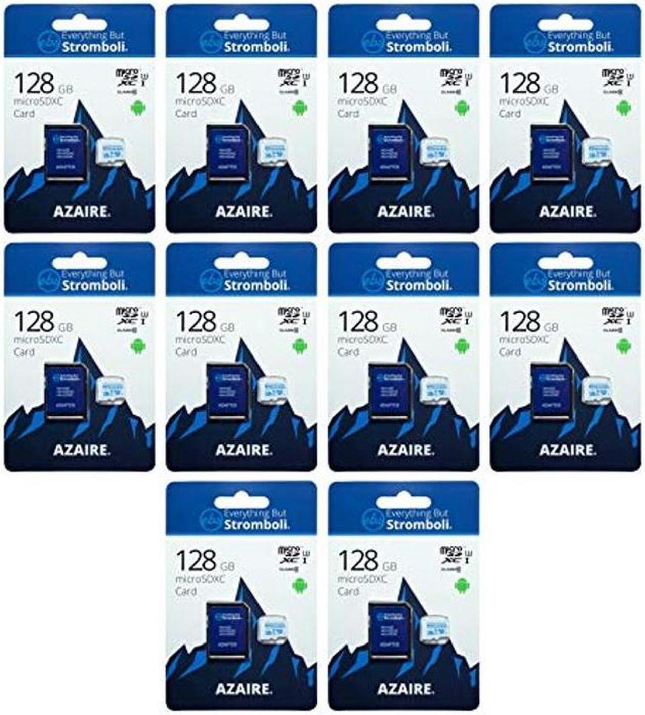 Main image of Everything But Stromboli 128GB MicroSD Azaire Memory Card Plus Adapter (Ten Pack) Speed Class 10, U3, UHS-1, TF Micro SDXC Cards Works with Compatible Android Phones, Galaxy Tablets, Nintendo Switch