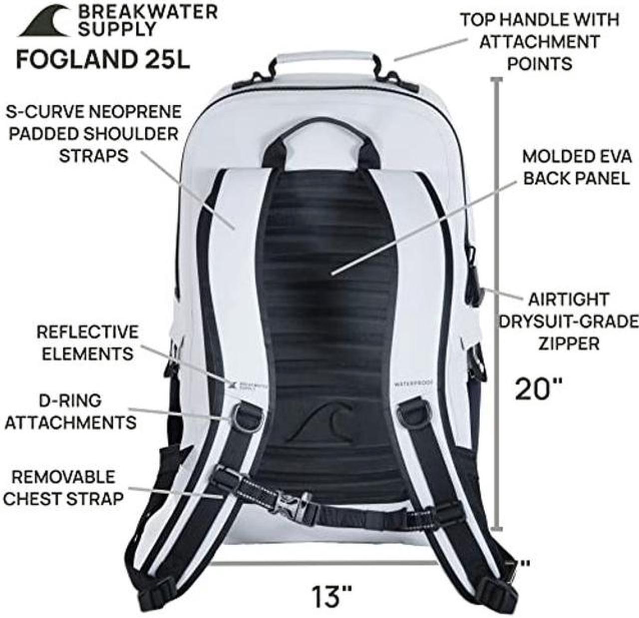 Alt view image 5 of 5 - Breakwater Supply(tm) Fogland Waterproof Submersible Backpack with Laptop Sleeve & Airtight Zippers for Outdoors, Travel, Boating, Kayaking, Surfing, Floating Dry Bag, Unisex, TPU (Fog White, 25L)