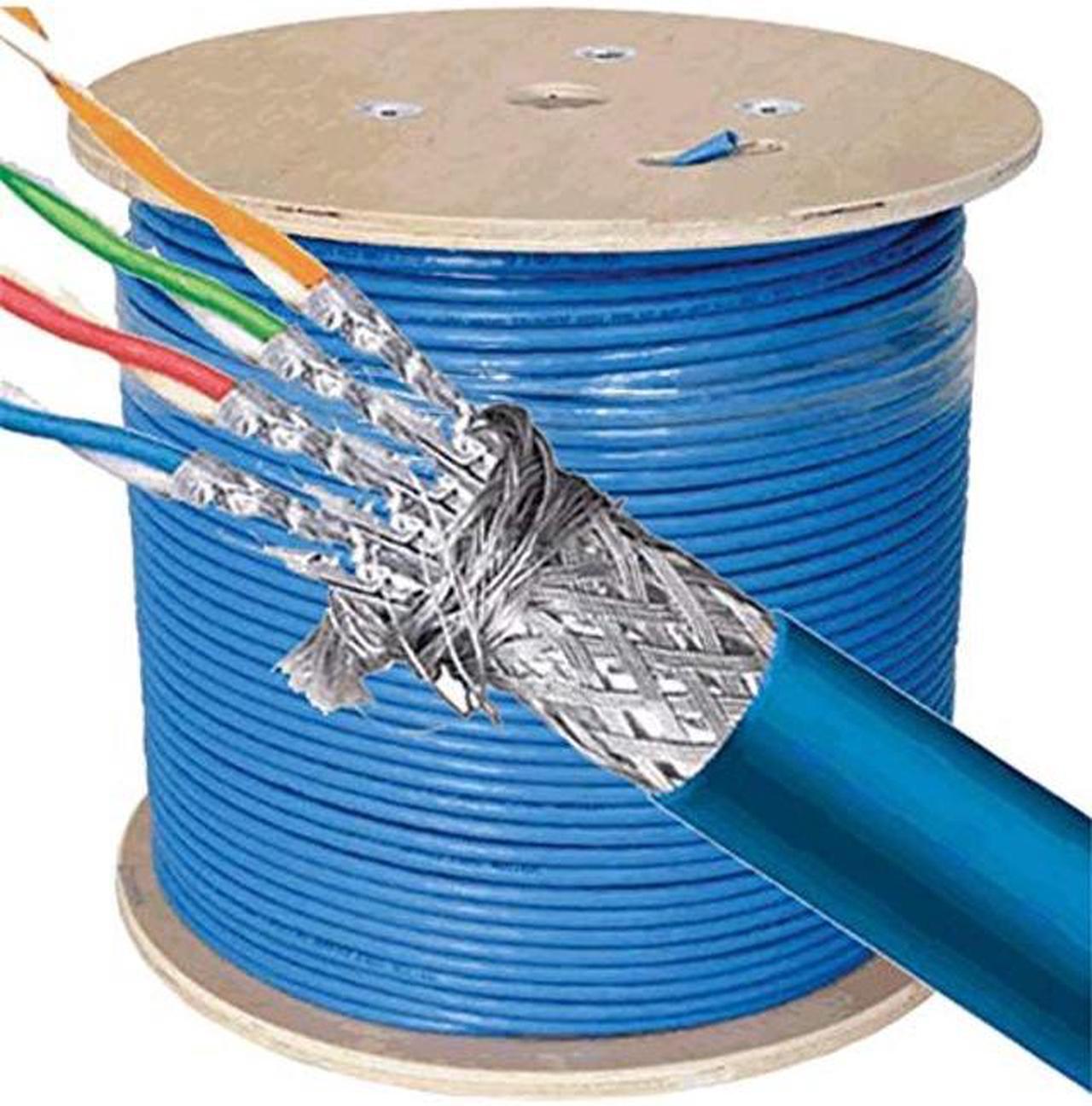 Main image of Cables Direct Online 500ft Bulk CAT7 23AWG Cable S/FTP Riser cm Bare Copper Solid Wire 600Mhz Fluke Blue