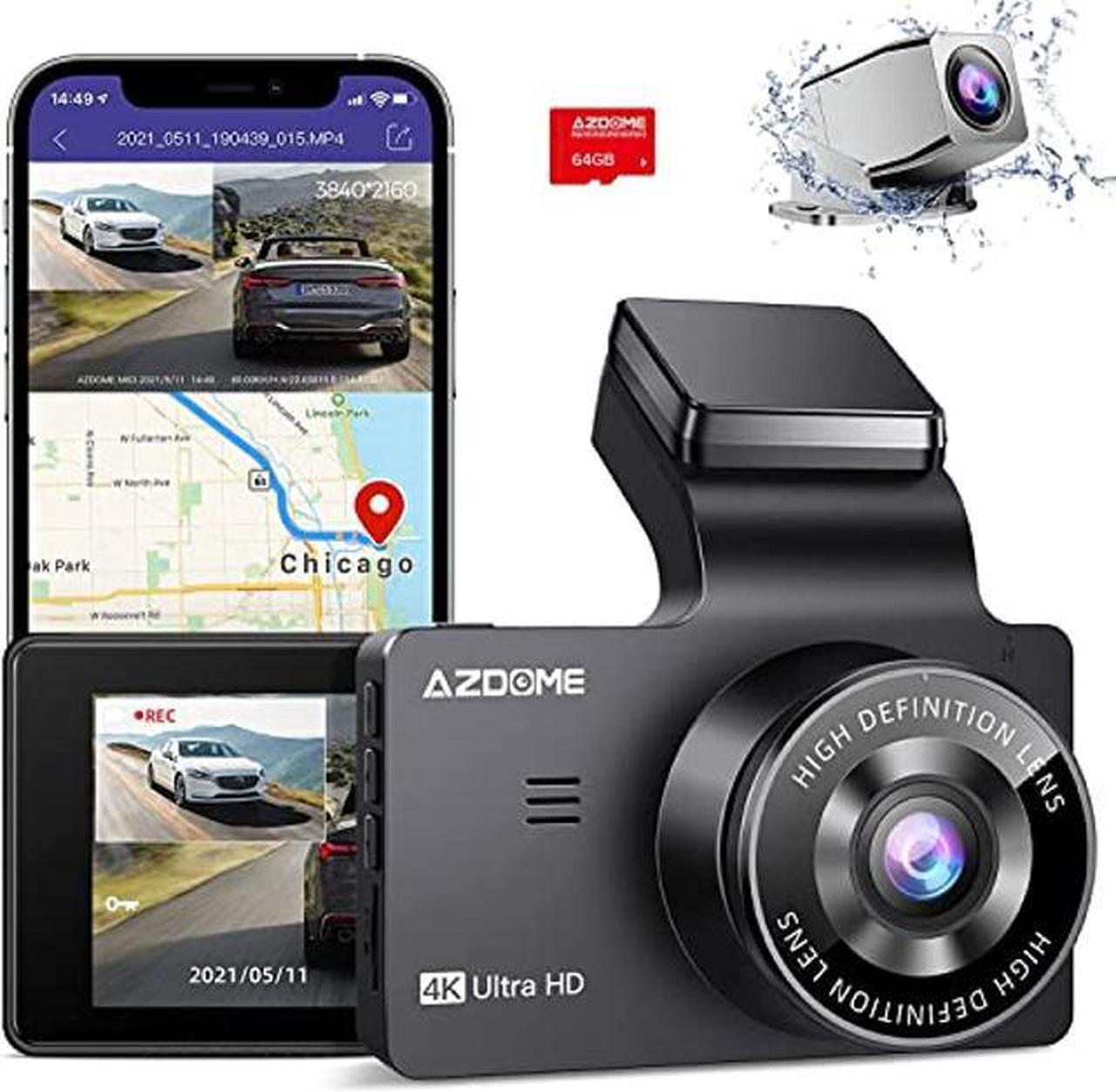 Main image of AZDOME 4K Dual Dash Cam Front and Rear, Built-in WiFi(64G SD Card Included), External GPS, Dashboard Camera with UHD 2880 * 2160P, 3" Display, G-Sensor, 170deg FOV, WDR, Night Vision, Parking Monitor