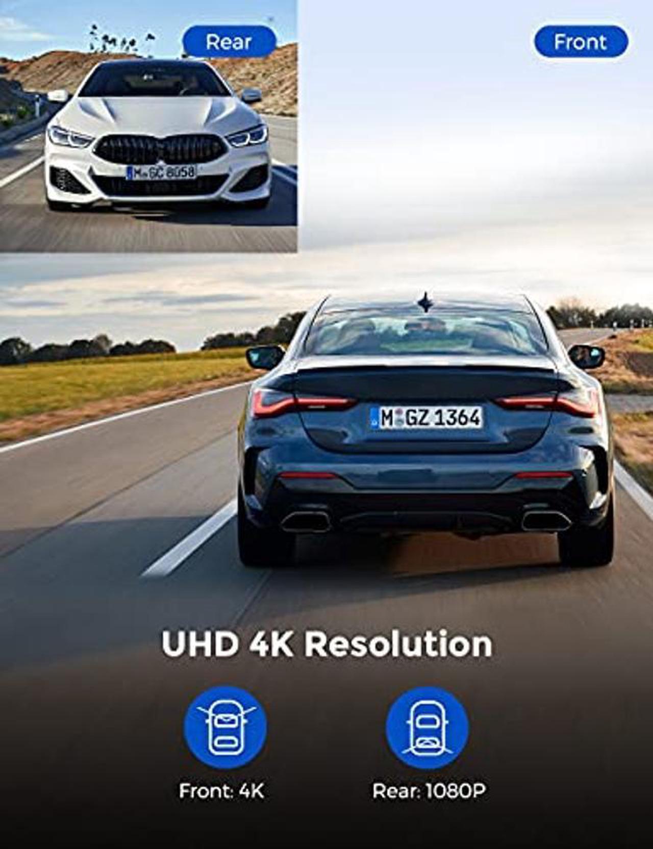 Alt view image 2 of 5 - AZDOME 4K Dual Dash Cam Front and Rear, Built-in WiFi(64G SD Card Included), External GPS, Dashboard Camera with UHD 2880 * 2160P, 3" Display, G-Sensor, 170deg FOV, WDR, Night Vision, Parking Monitor
