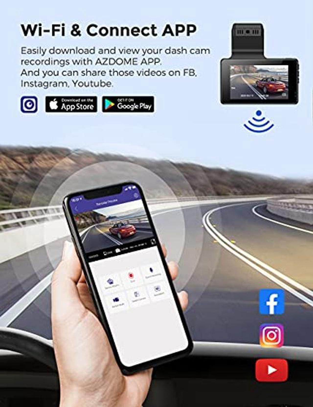 Alt view image 3 of 5 - AZDOME 4K Dual Dash Cam Front and Rear, Built-in WiFi(64G SD Card Included), External GPS, Dashboard Camera with UHD 2880 * 2160P, 3" Display, G-Sensor, 170deg FOV, WDR, Night Vision, Parking Monitor