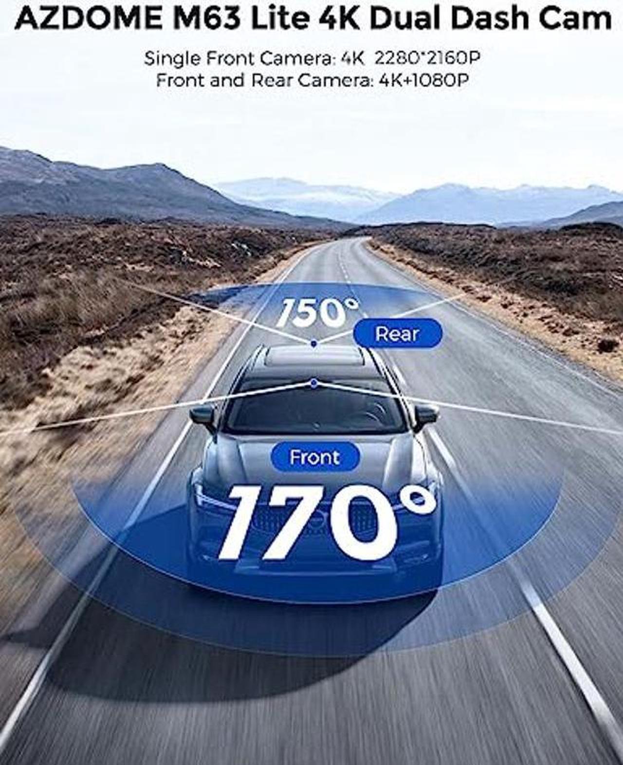 Alt view image 5 of 5 - AZDOME 4K Dual Dash Cam Front and Rear, Built-in WiFi(64G SD Card Included), External GPS, Dashboard Camera with UHD 2880 * 2160P, 3" Display, G-Sensor, 170deg FOV, WDR, Night Vision, Parking Monitor