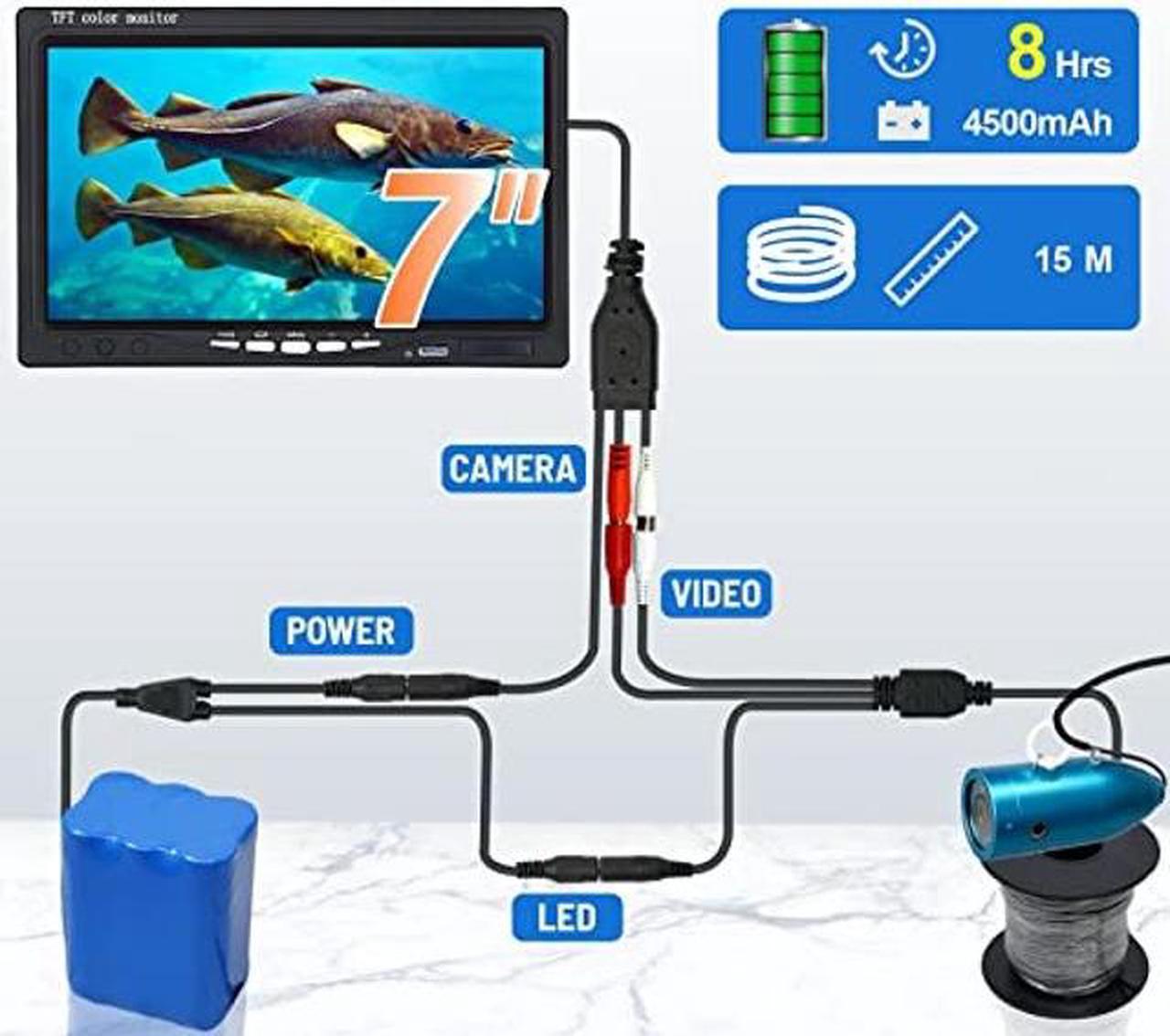 Alt view image 4 of 5 - Portable Underwater Fishing Camera with Depth Temperature Display-Waterproof HD Camera and 7'' LCD Monitor-Infrared Fish Finder-Up to 8 Hours Battery Life-Ultimate Fishing Gear (15M Cable) 1
