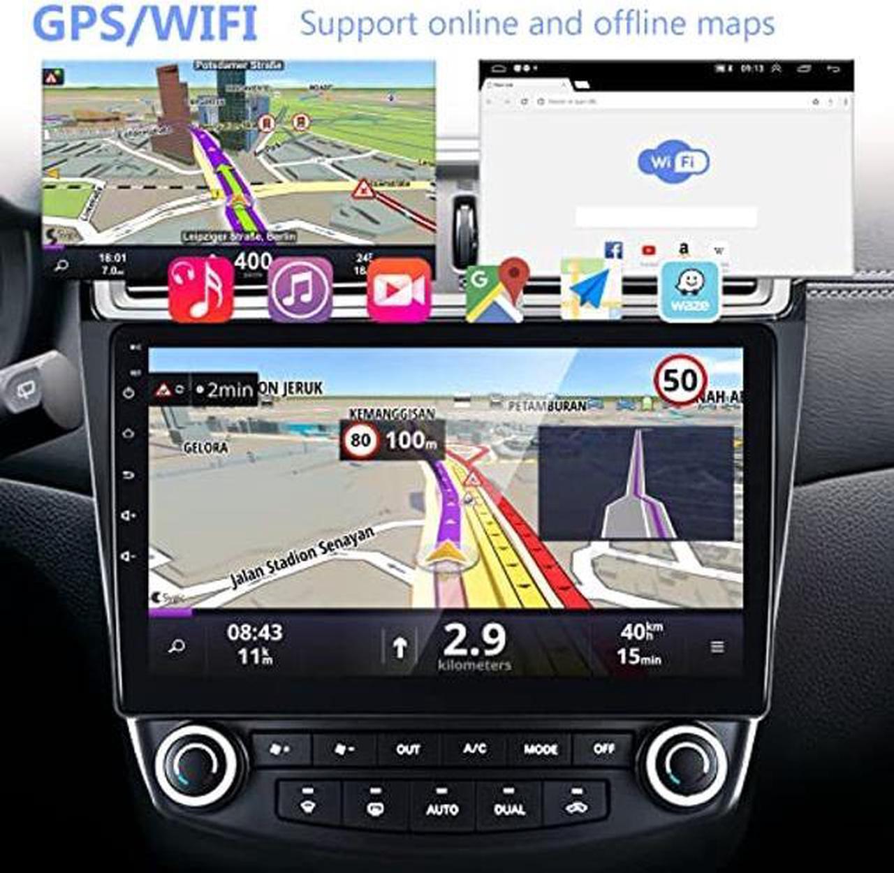 Alt view image 3 of 5 - Android Car Stereo for Honda Accord 7 2003 2004 2005 2006 2007,podofo 10 Inch Touch Screen Car Stereo Radio in Dash Navigation GPS Units with Mirror Link WiFi Bluetooth FM/RDS Backup Camera Mic
