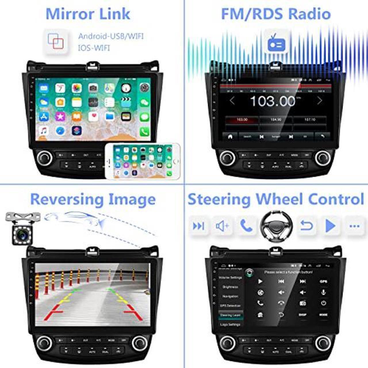 Alt view image 5 of 5 - Android Car Stereo for Honda Accord 7 2003 2004 2005 2006 2007,podofo 10 Inch Touch Screen Car Stereo Radio in Dash Navigation GPS Units with Mirror Link WiFi Bluetooth FM/RDS Backup Camera Mic