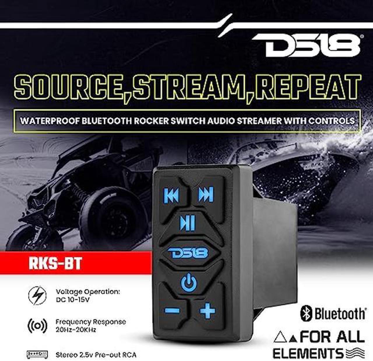 Alt view image 2 of 5 - DS18 Marine Speakers Bundle - Waterproof Bluetooth Audio Receiver Rocker Switch with 2X Marine Slim Speakers 6.5" 2-Way w/Integrated RGB Lights - Great for Powersports, ATV UTV & Boats